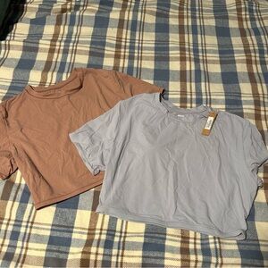 SKIMS Bundle - 2 Fits Everybody Super Cropped Shirts-   Moonstone + Tan